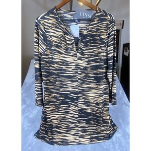 Lyses Y2K Zebra Animal Print Long Sleeve Tunic Top Large Career Mob Wife New